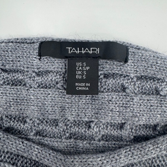 Tahari Sweater Women Small Gray Cable Knit Long Sleeve Wool Blend Preppy Office - Picture 3 of 6